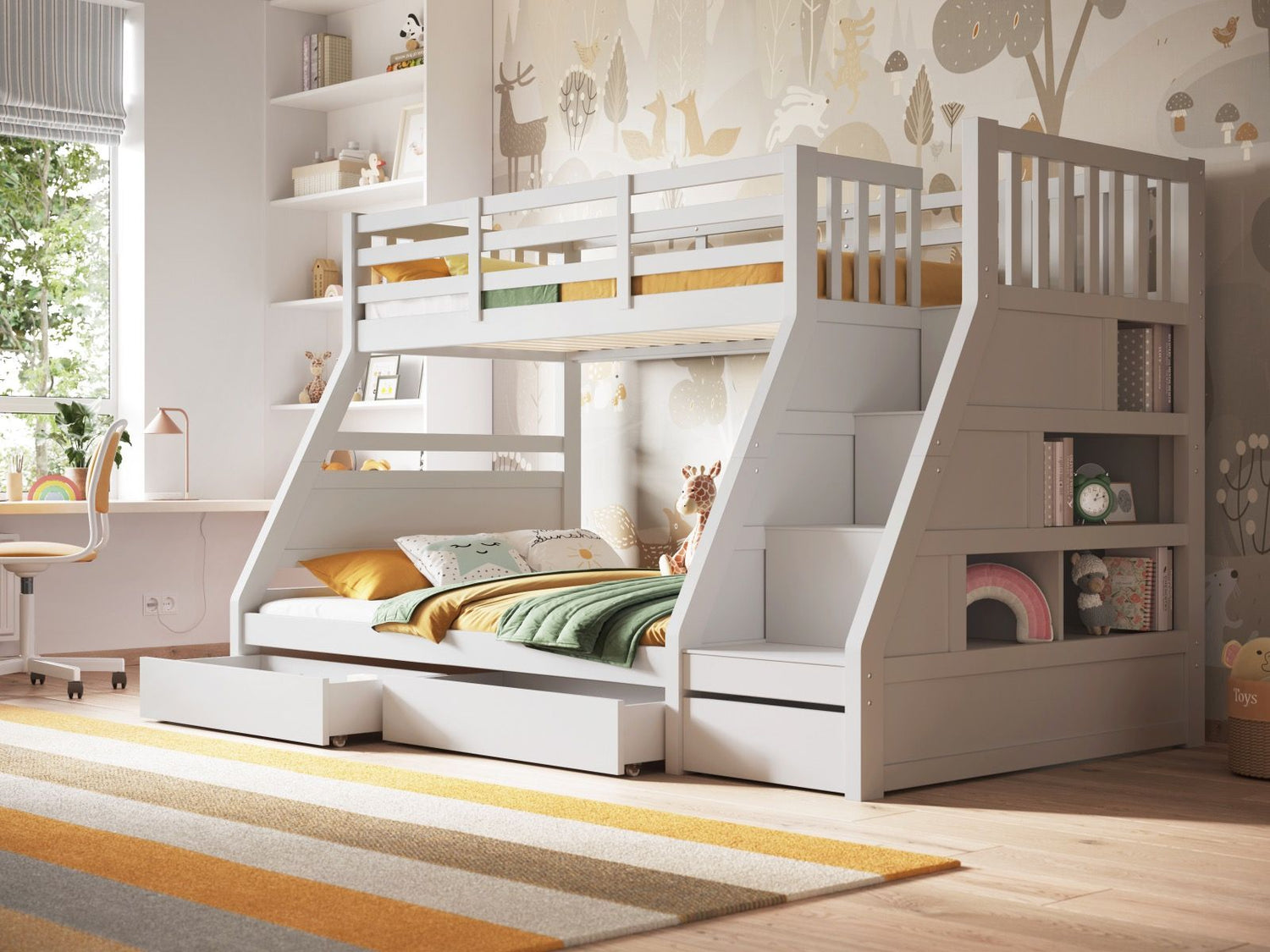 Flair Lunar Triple Staircase Bunk Bed with Storage White