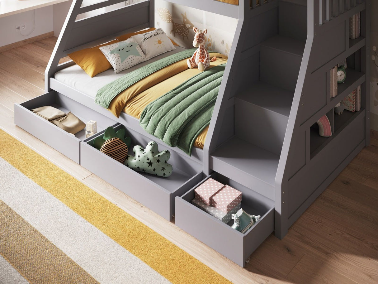 Flair Lunar Triple Staircase Bunk Bed with Storage Grey