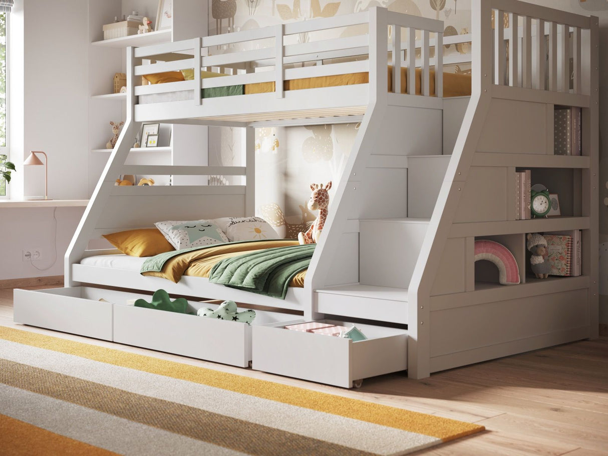 Flair Lunar Triple Staircase Bunk Bed with Storage White