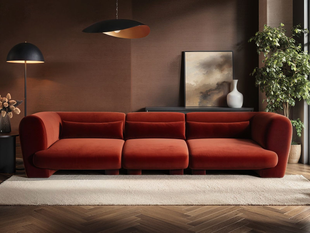 SOLACE+CO Maddox 4 Seater Orange Velvet Sofa