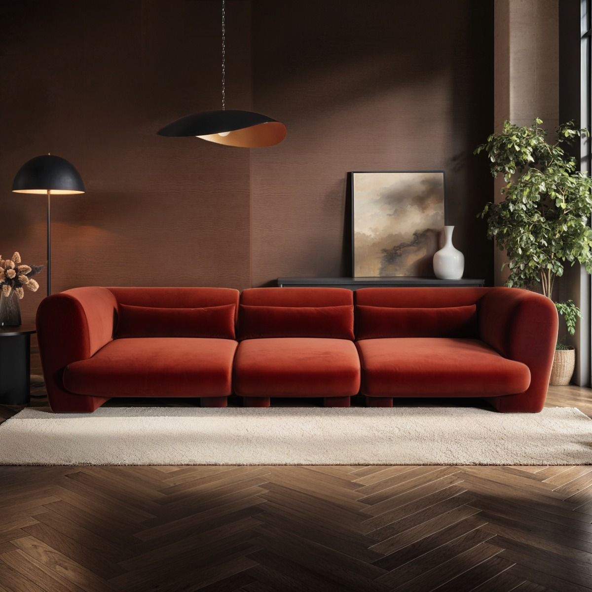 SOLACE+CO Maddox 4 Seater Orange Velvet Sofa