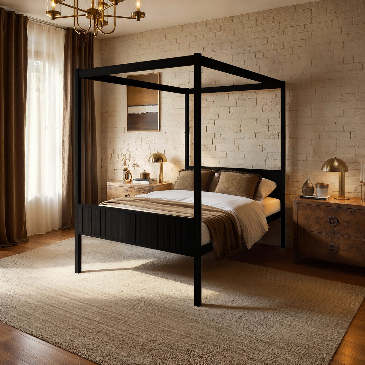 Flair Maddy 4 Poster Bed Frame Solid Pine Black Double