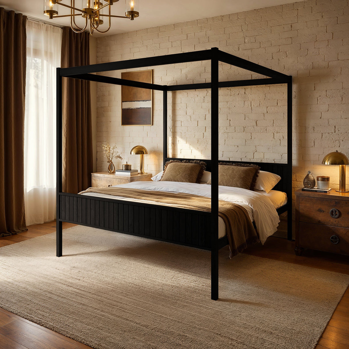Flair Maddy 4 Poster Bed Frame Solid Pine Black SuperKing