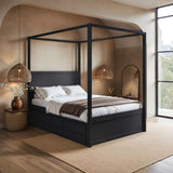 Flair Maddy 4 Poster Canopy Double Bed Frame with Trundle and Storage Black