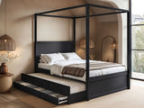Flair Maddy 4 Poster Canopy Double Bed Frame with Trundle and Storage Black