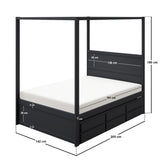 Flair Maddy 4 Poster Canopy Double Bed Frame with Trundle and Storage Black