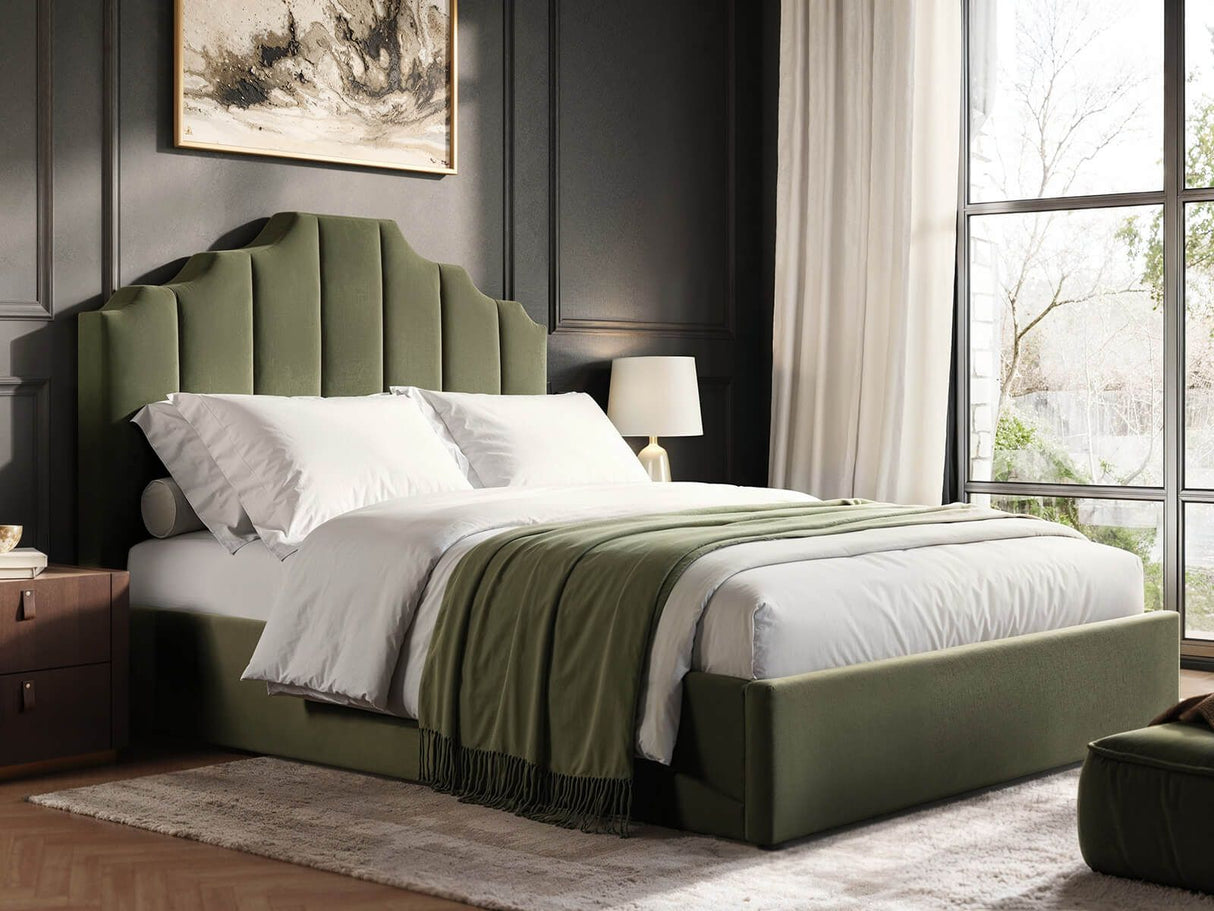 Flair Margot Double Ottoman Bed Green Velvet