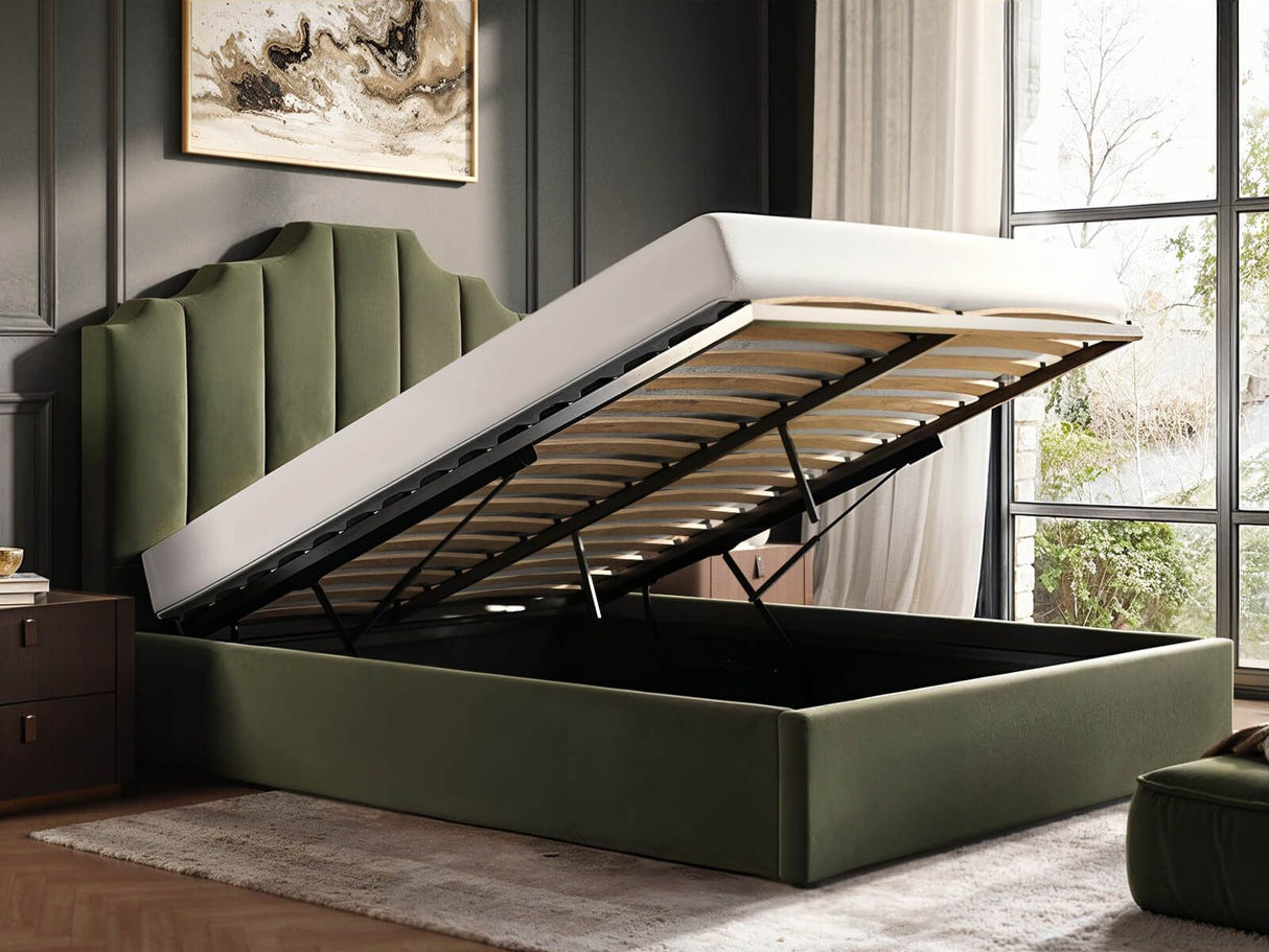 Flair Margot Double Ottoman Bed Green Velvet