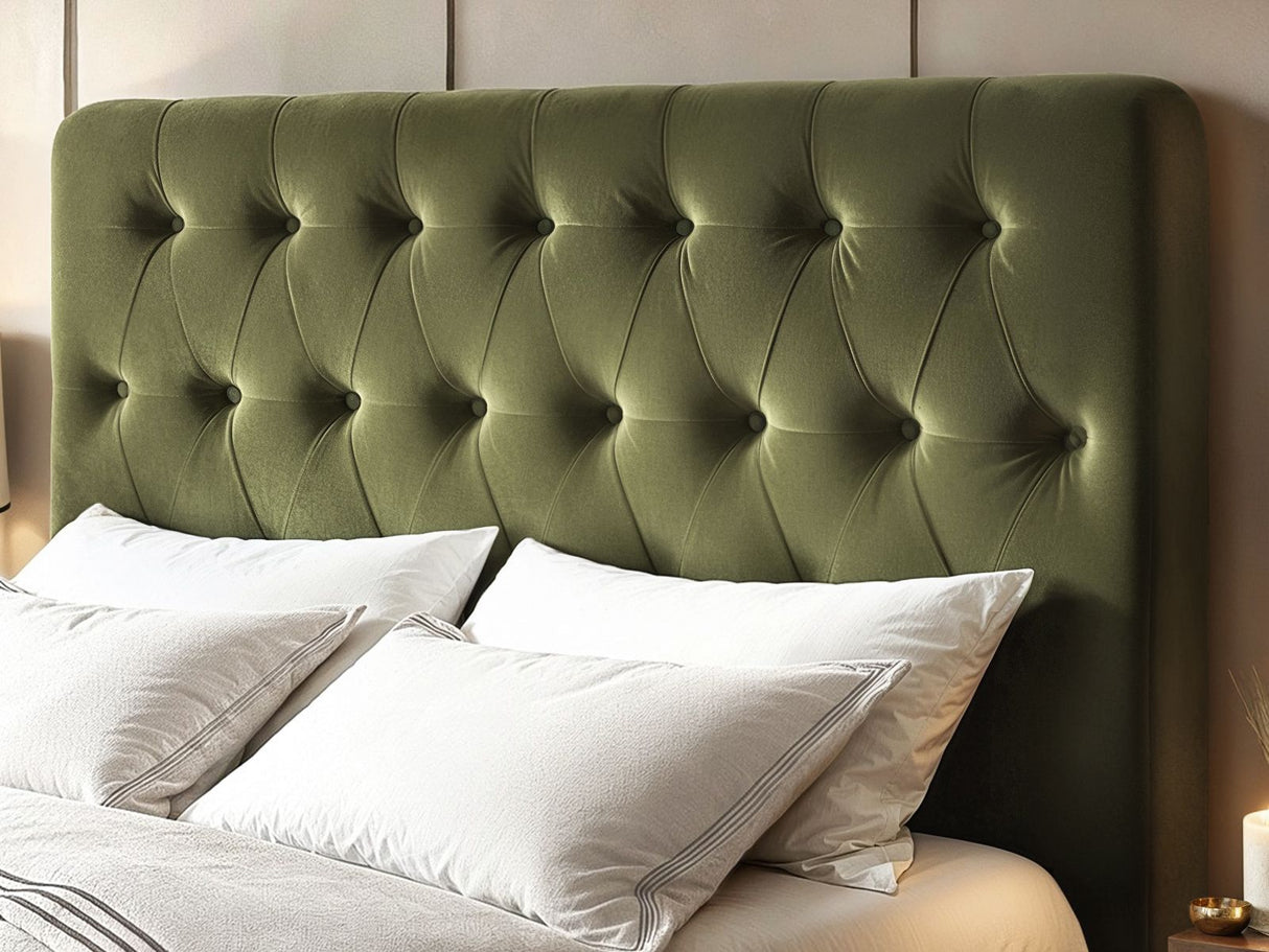 Flair Marley Buttoned Headboard Ottoman Double Bed Green Velvet