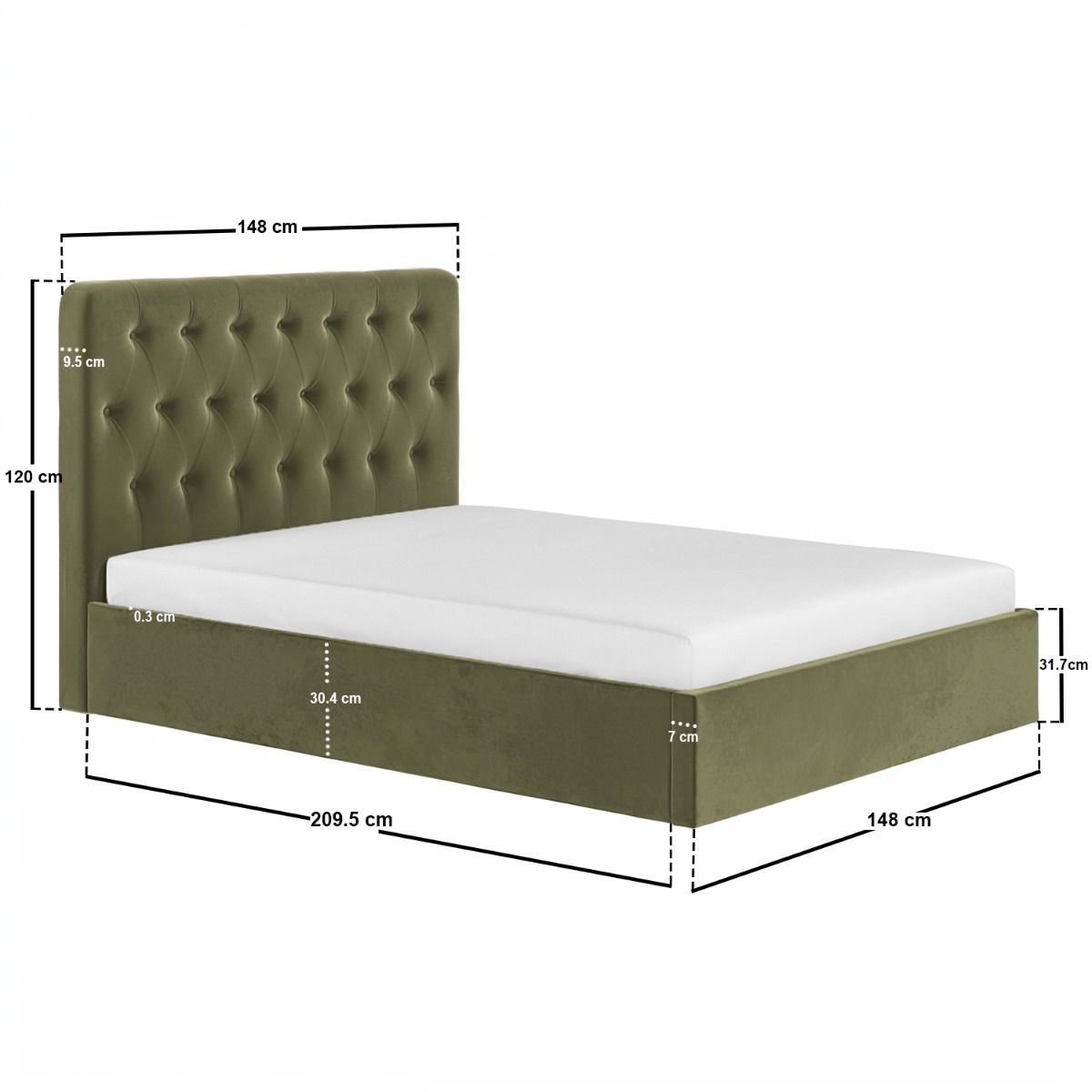Flair Marley Buttoned Headboard Ottoman Double Bed Green Velvet