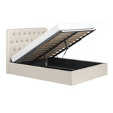 Flair Marley Buttoned Headboard Double Ottoman Bed Beige Linen