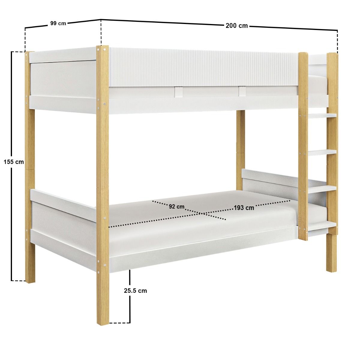 Flair Mateo Detachable Ribbed Bunk Bed Oak & White