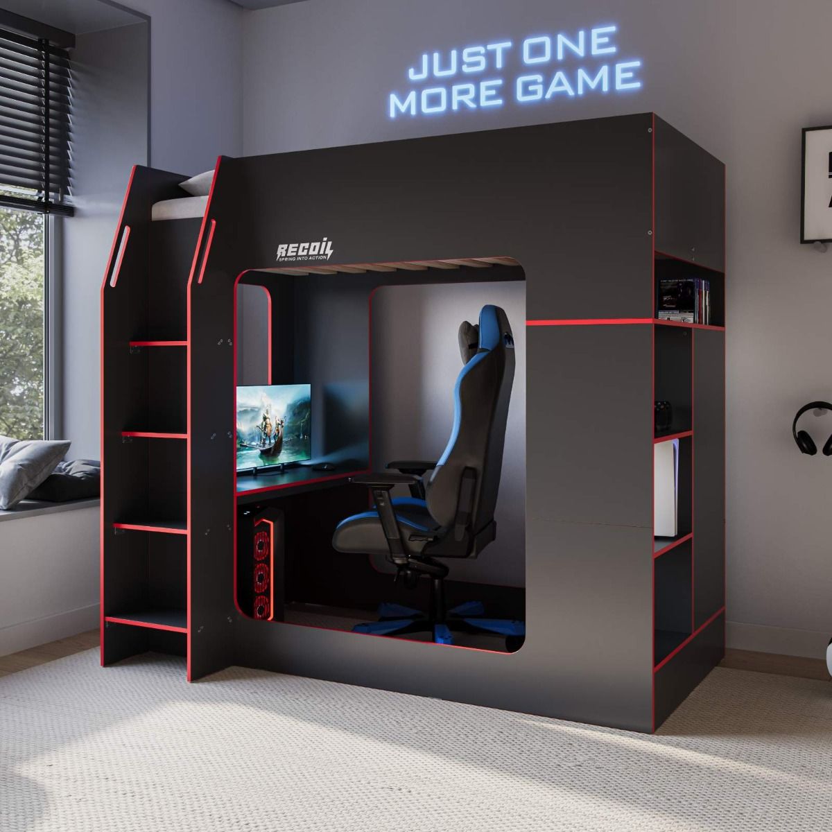 Recoil Meridian Gaming High Sleeper with Storage Black & Red