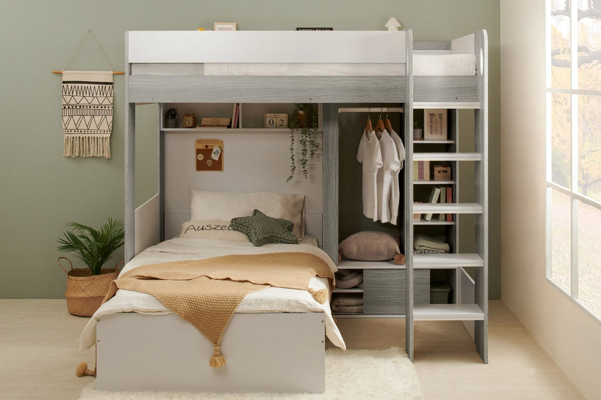 Flair Hampton L Shape Bunk Bed White & Grey