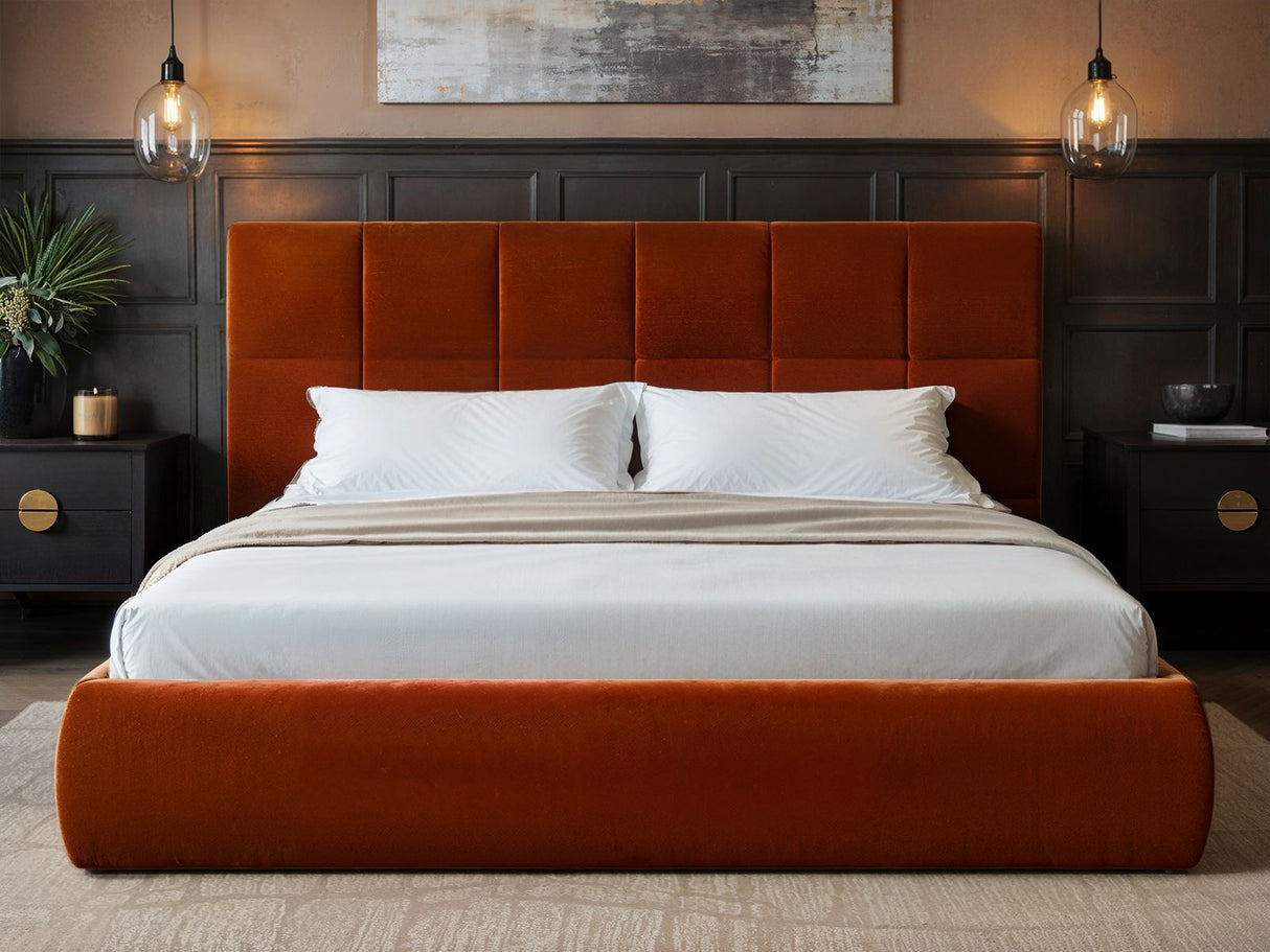 SOLACE+CO Mika Ottoman Bed Burnt Orange Velvet Kingsize