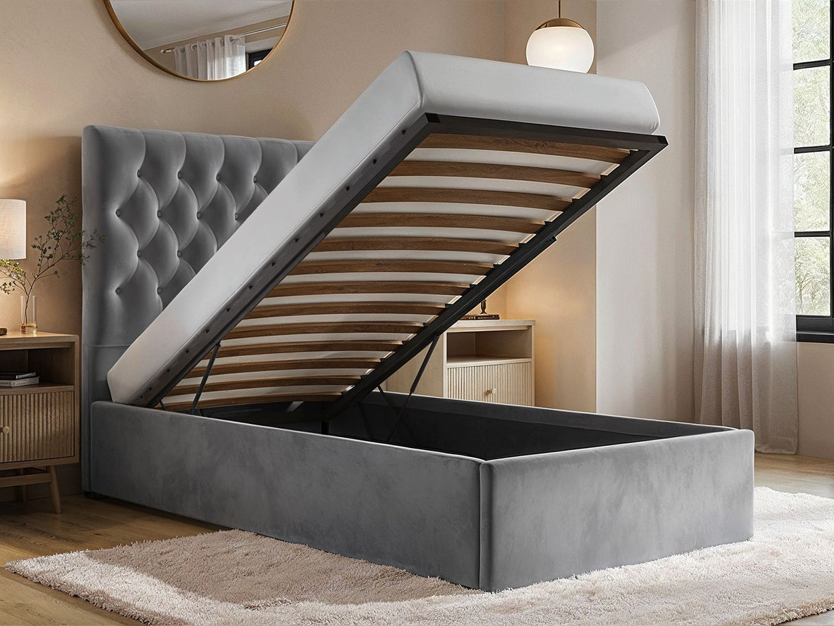 Flair Milan Single Velvet Ottoman Bed Grey