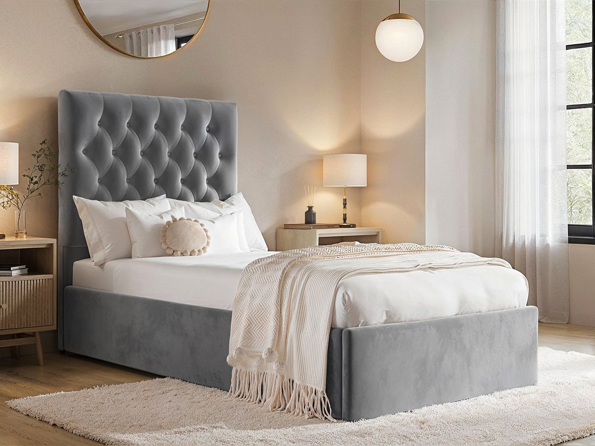 Flair Milan Single Velvet Ottoman Bed Grey