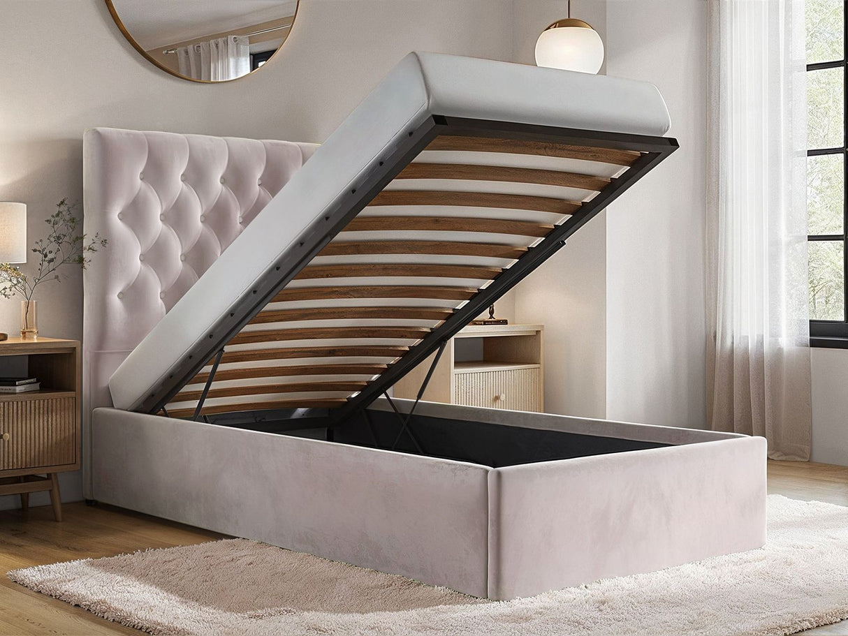 Flair Milan Single Velvet Ottoman Bed Pink