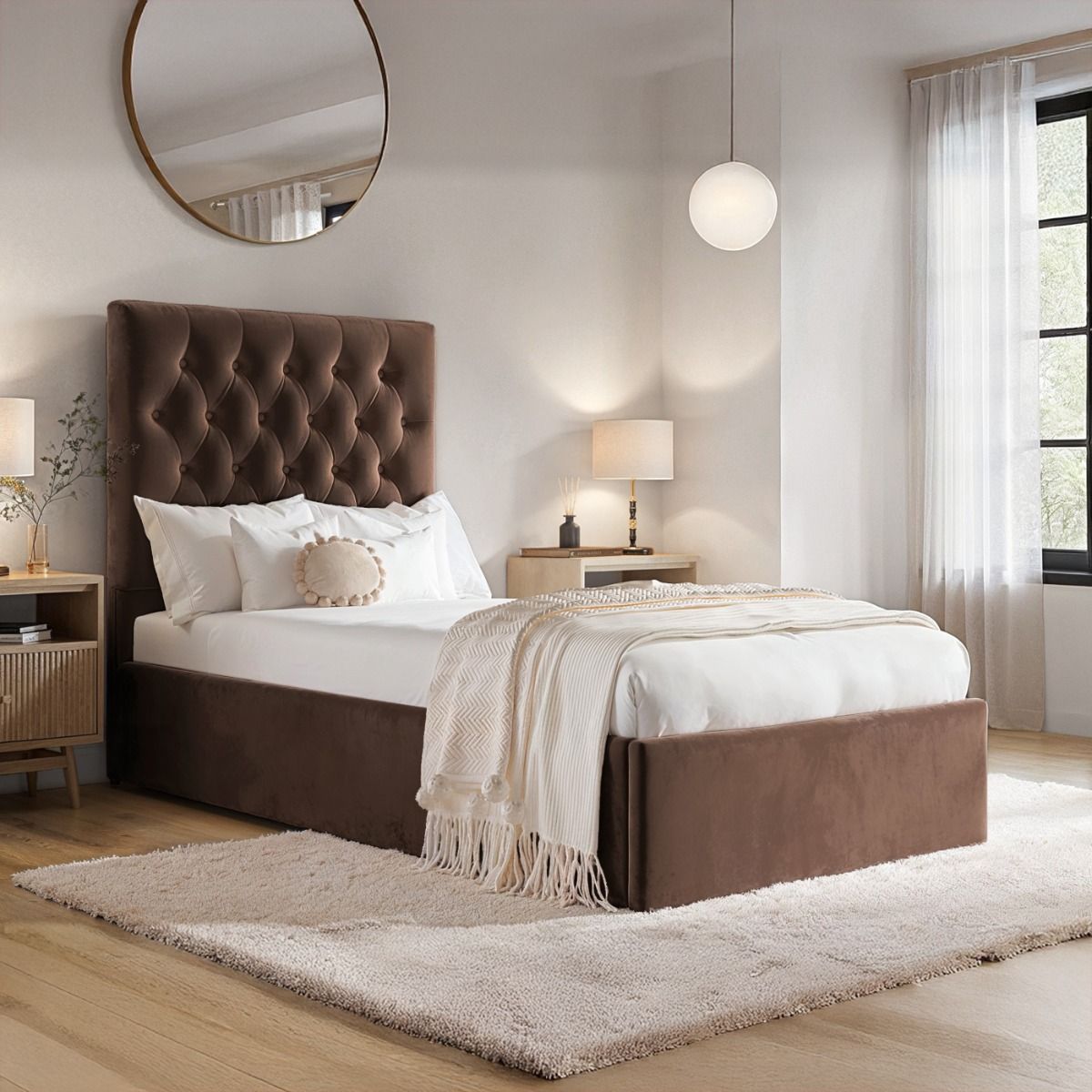 Flair Milan Single Velvet Ottoman Bed-Brown
