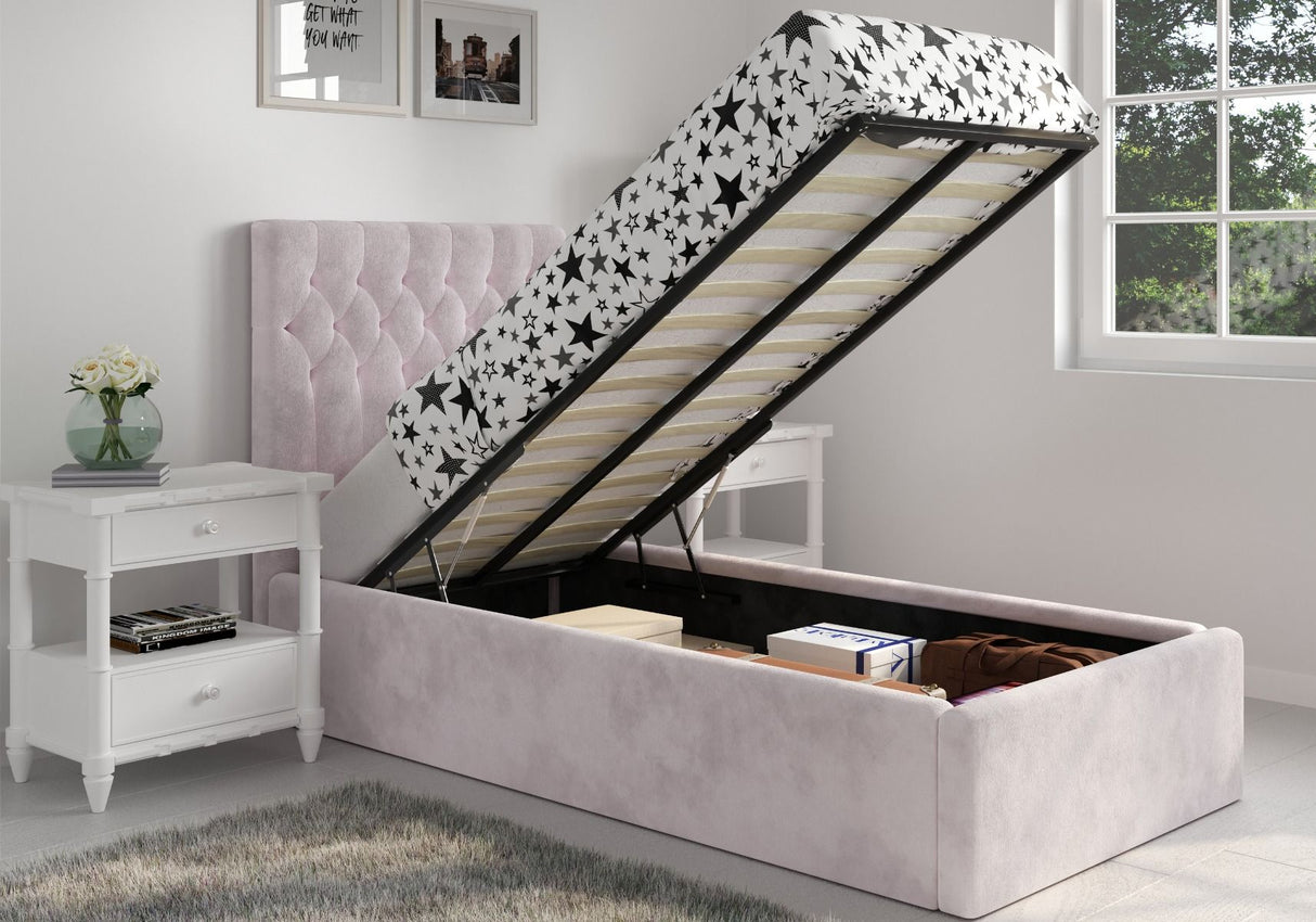 Flair Milan Single Velvet Ottoman Bed Pink