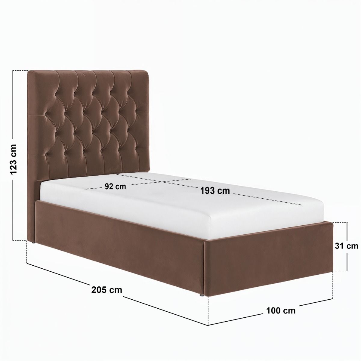 Flair Milan Single Velvet Ottoman Bed-Brown