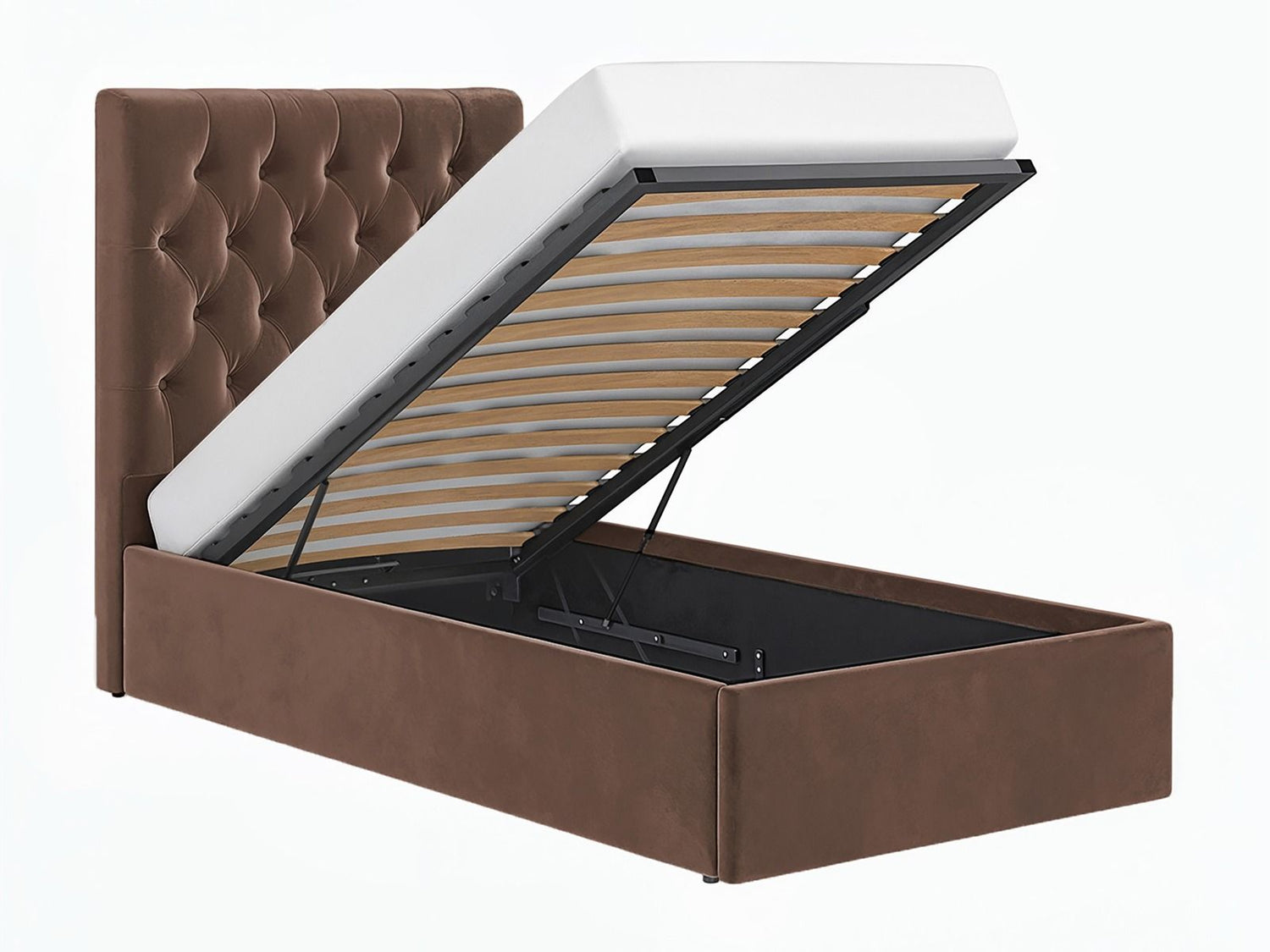 Flair Milan Single Velvet Ottoman Bed-Brown