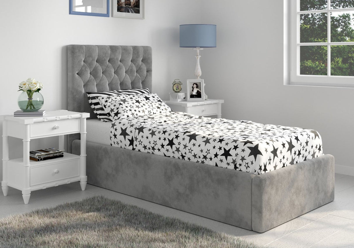 Flair Milan Single Velvet Ottoman Bed Grey