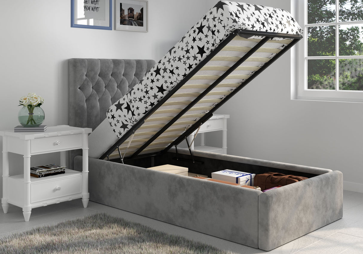 Flair Milan Single Velvet Ottoman Bed Grey