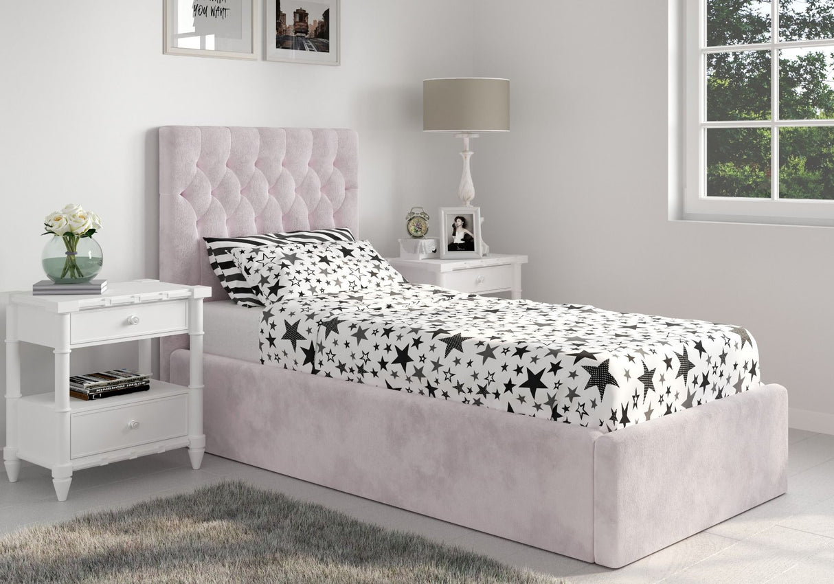 Flair Milan Single Velvet Ottoman Bed Pink