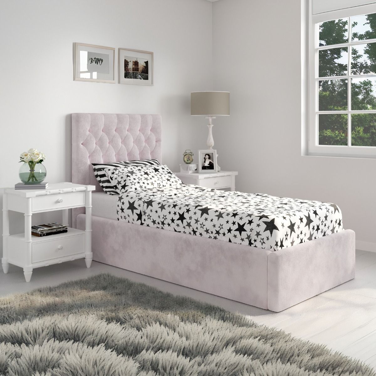 Flair Milan Single Velvet Ottoman Bed Pink