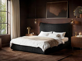 SOLACE+CO Miller Curved Headboard Bed Frame Black Chenille-Kingsize
