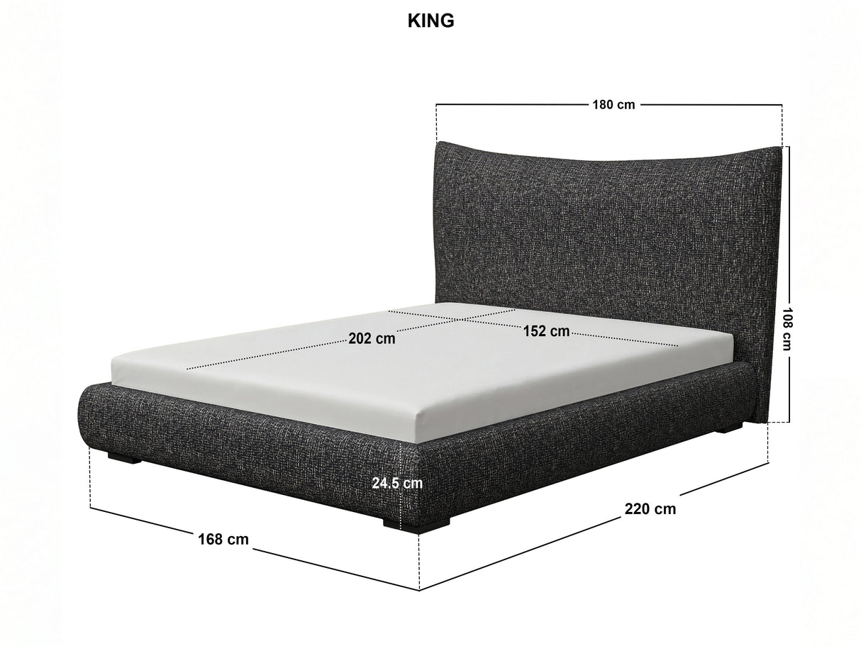 SOLACE+CO Miller Curved Headboard Bed Frame Black Chenille-Kingsize