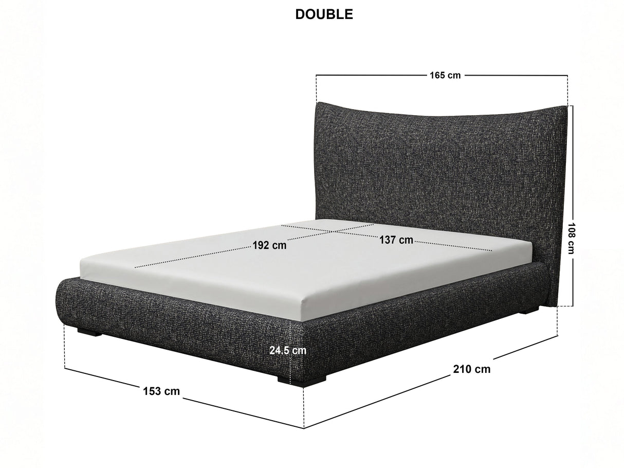 SOLACE+CO Miller Curved Headboard Bed Frame Black Chenille-Double