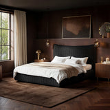 SOLACE+CO Miller Curved Headboard Bed Frame Black Chenille-Kingsize