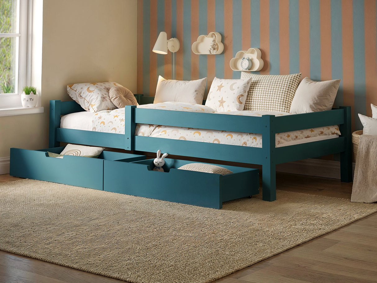Flair Milo Single Bed with Storage Pine Petrol Blue