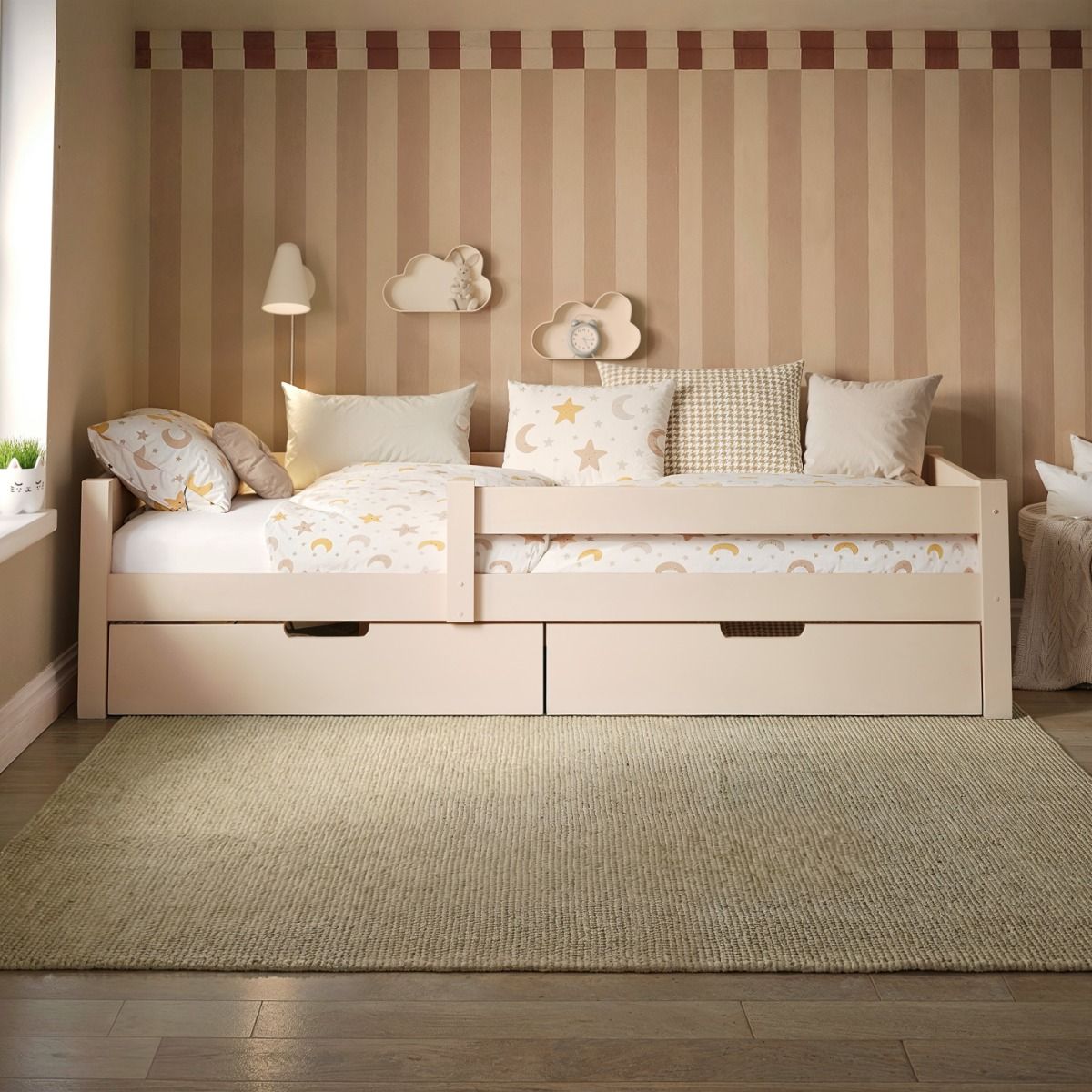 Flair Milo Single Bed with Storage Pine Warm Beige