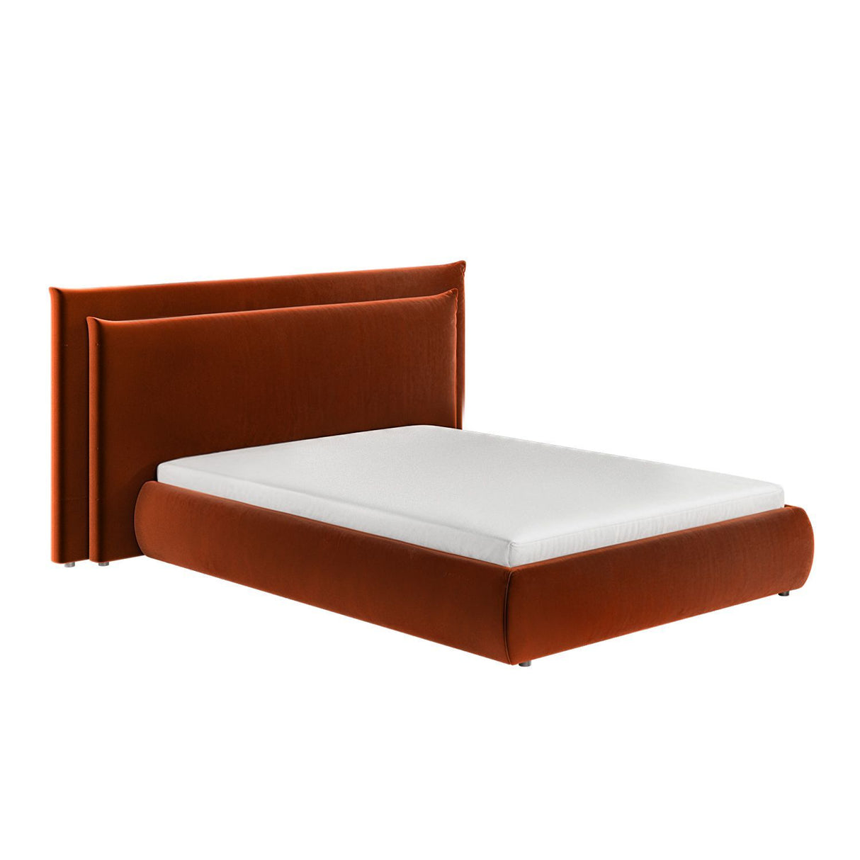 SOLACE+CO Sigrid Burnt Orange Velvet Cushion Headboard Ottoman Bed Kingsize