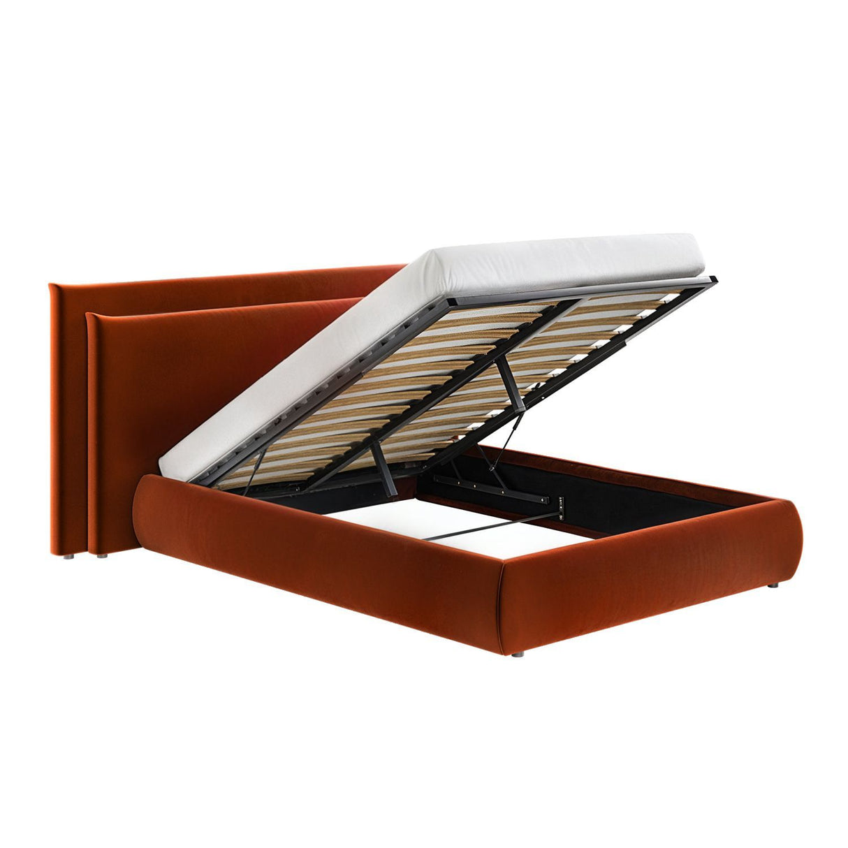 SOLACE+CO Sigrid Burnt Orange Velvet Cushion Headboard Ottoman Bed Kingsize
