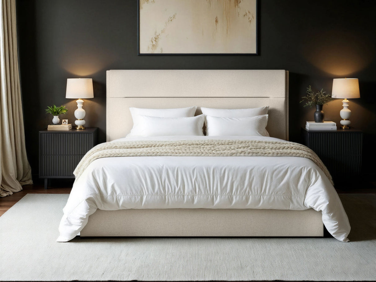 SOLACE+CO Nela Ottoman Bed Woven Fabric Cream Double