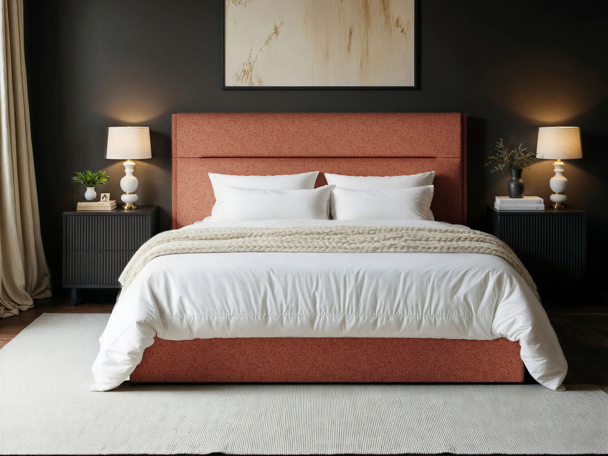 SOLACE+CO Nela Ottoman Bed Woven Fabric Burnt Orange Double