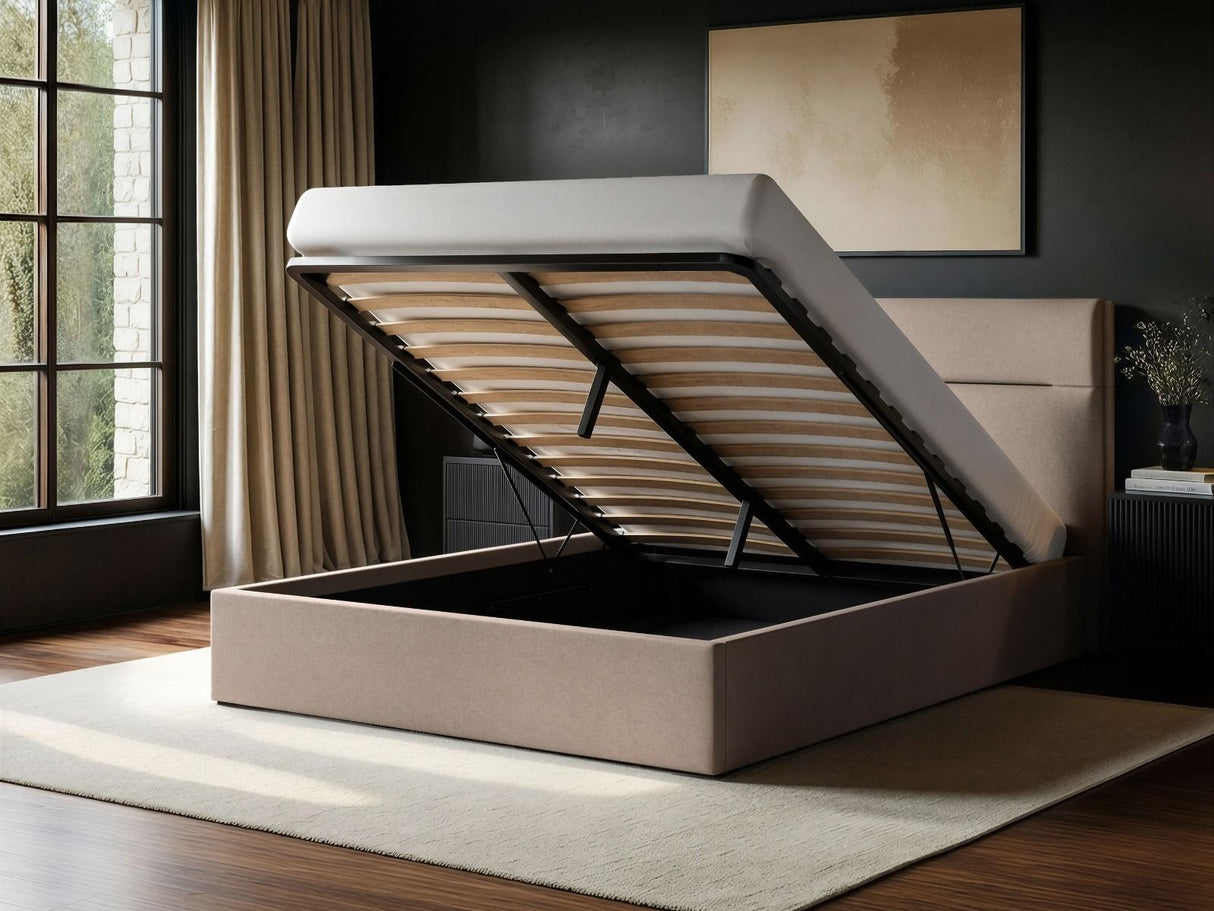 SOLACE+CO Nela Ottoman Bed Woven Fabric Beige Double