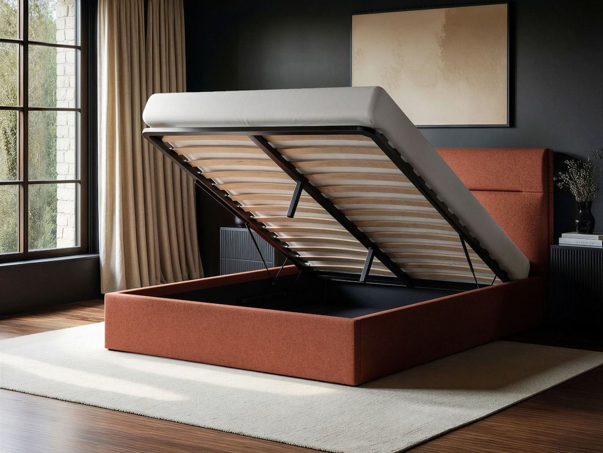 SOLACE+CO Nela Ottoman Bed Woven Fabric Burnt Orange Double