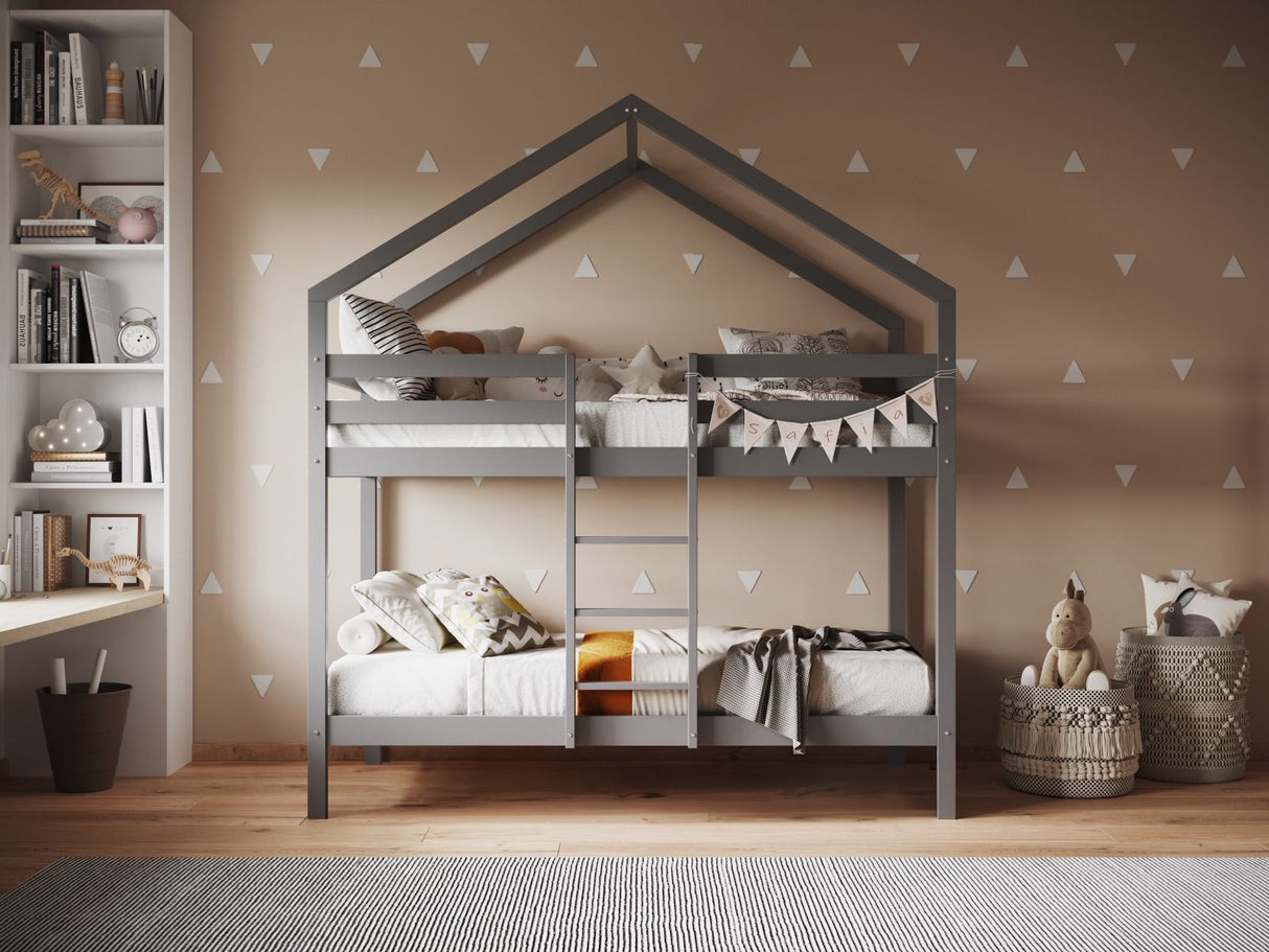 Flair Nest Wooden House Bunk Bed Grey