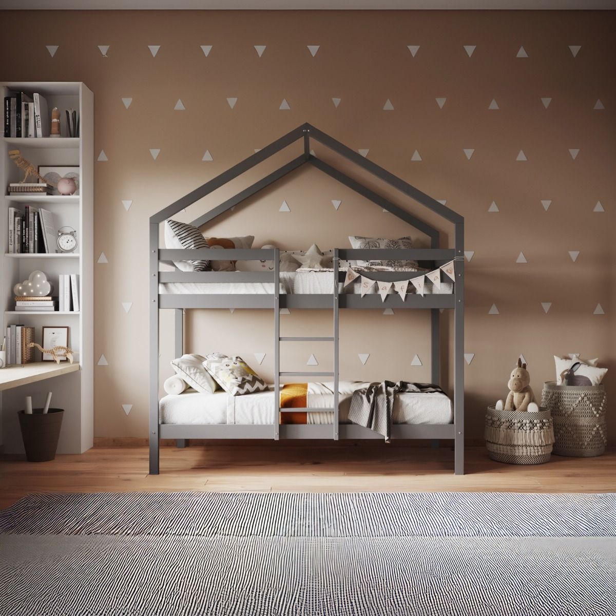 Flair Nest Wooden House Bunk Bed Grey