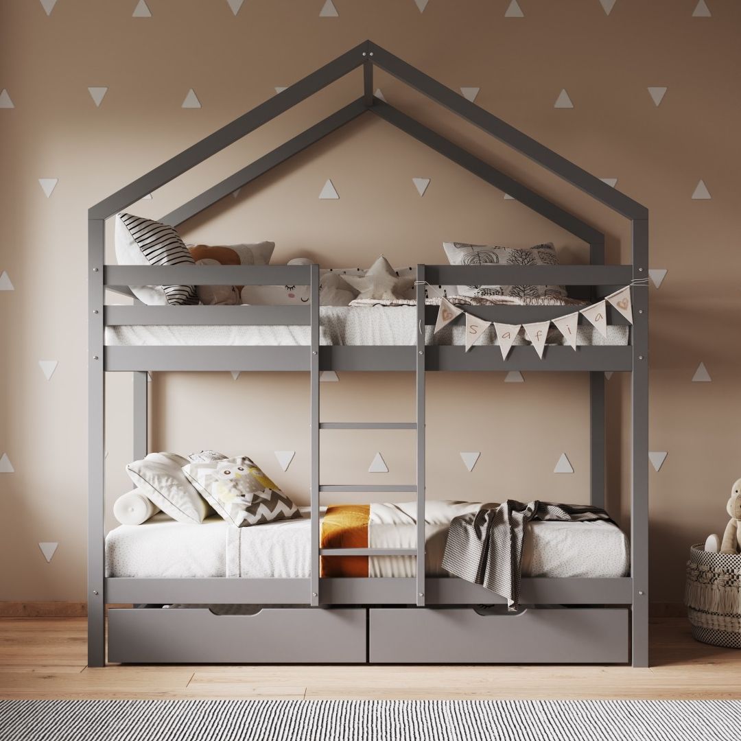 Flair Nest Wooden House Bunk Bed Grey