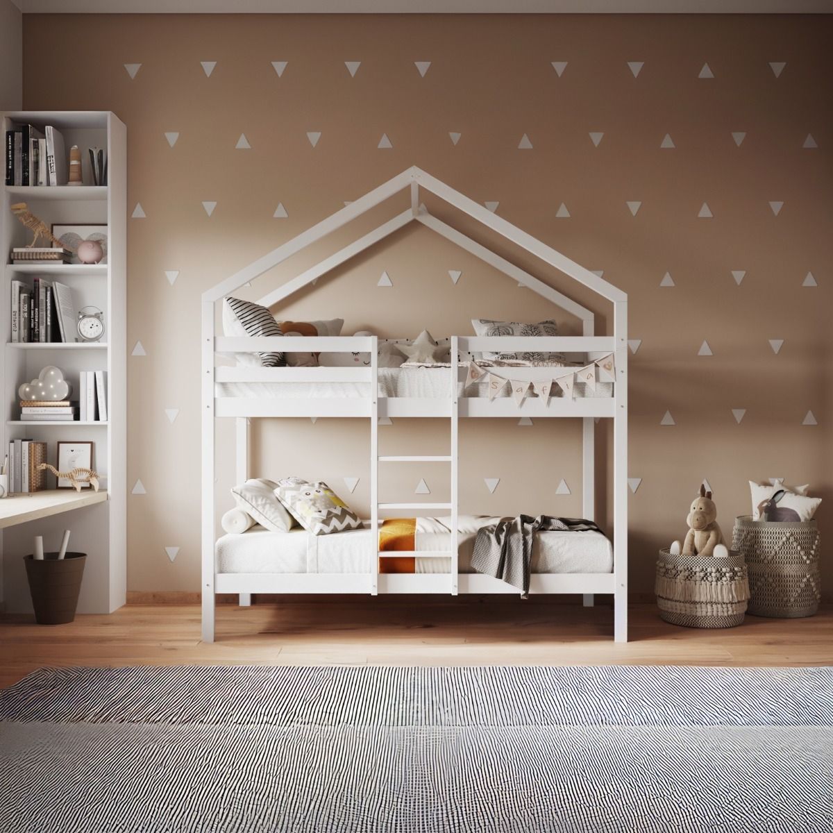 Flair Nest Wooden House Bunk Bed White
