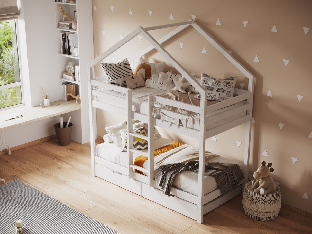 Flair Nest Wooden House Bunk Bed White