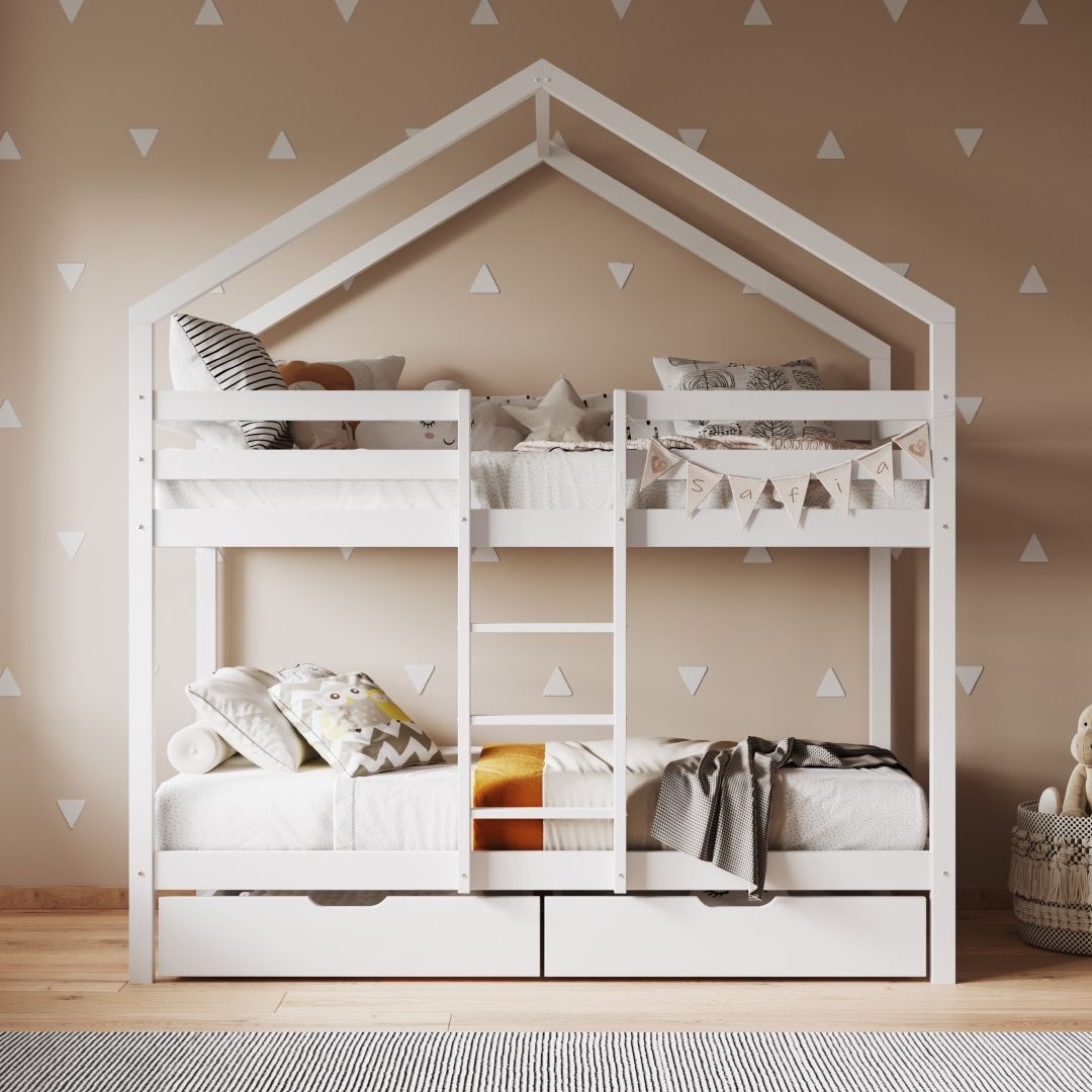 Flair Nest Wooden House Bunk Bed White