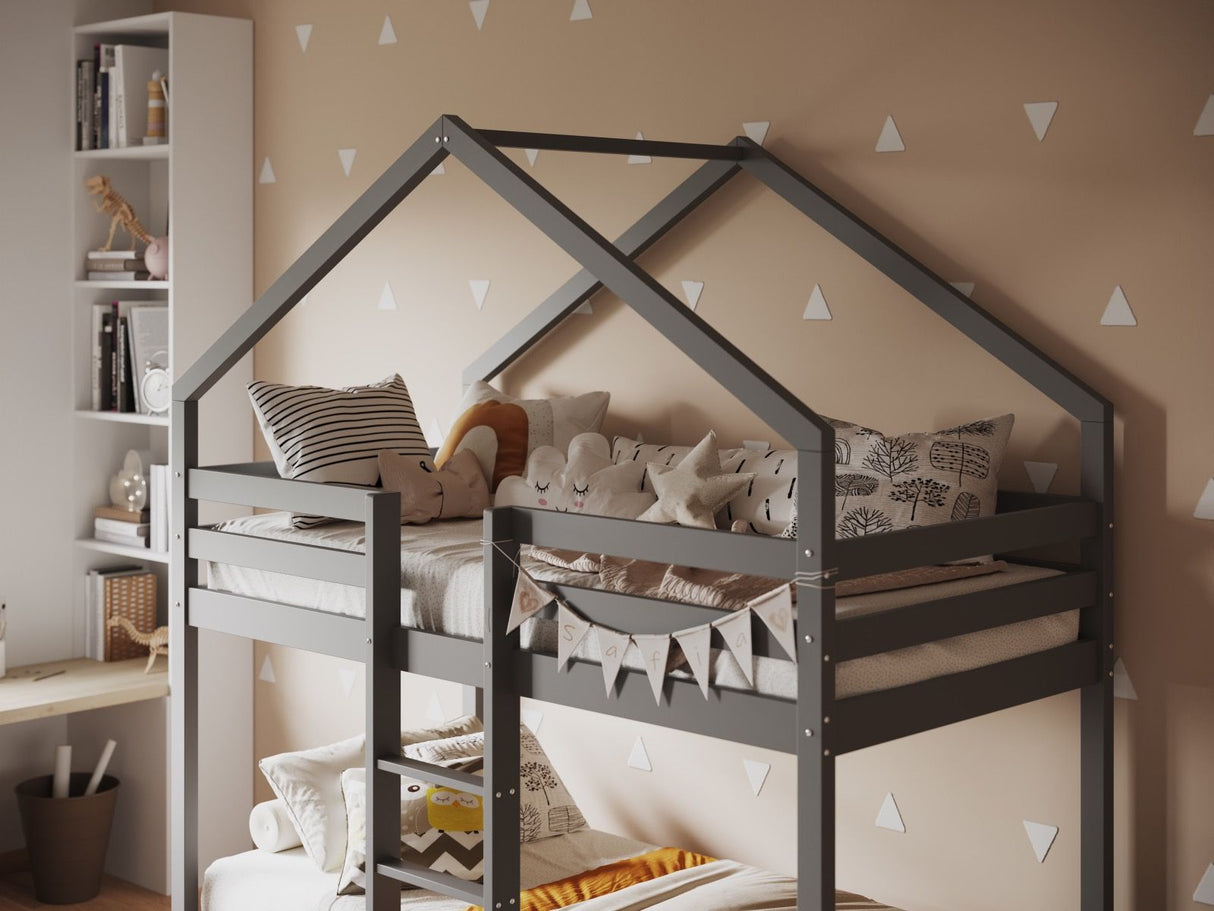 Flair Nest Wooden House Bunk Bed Grey