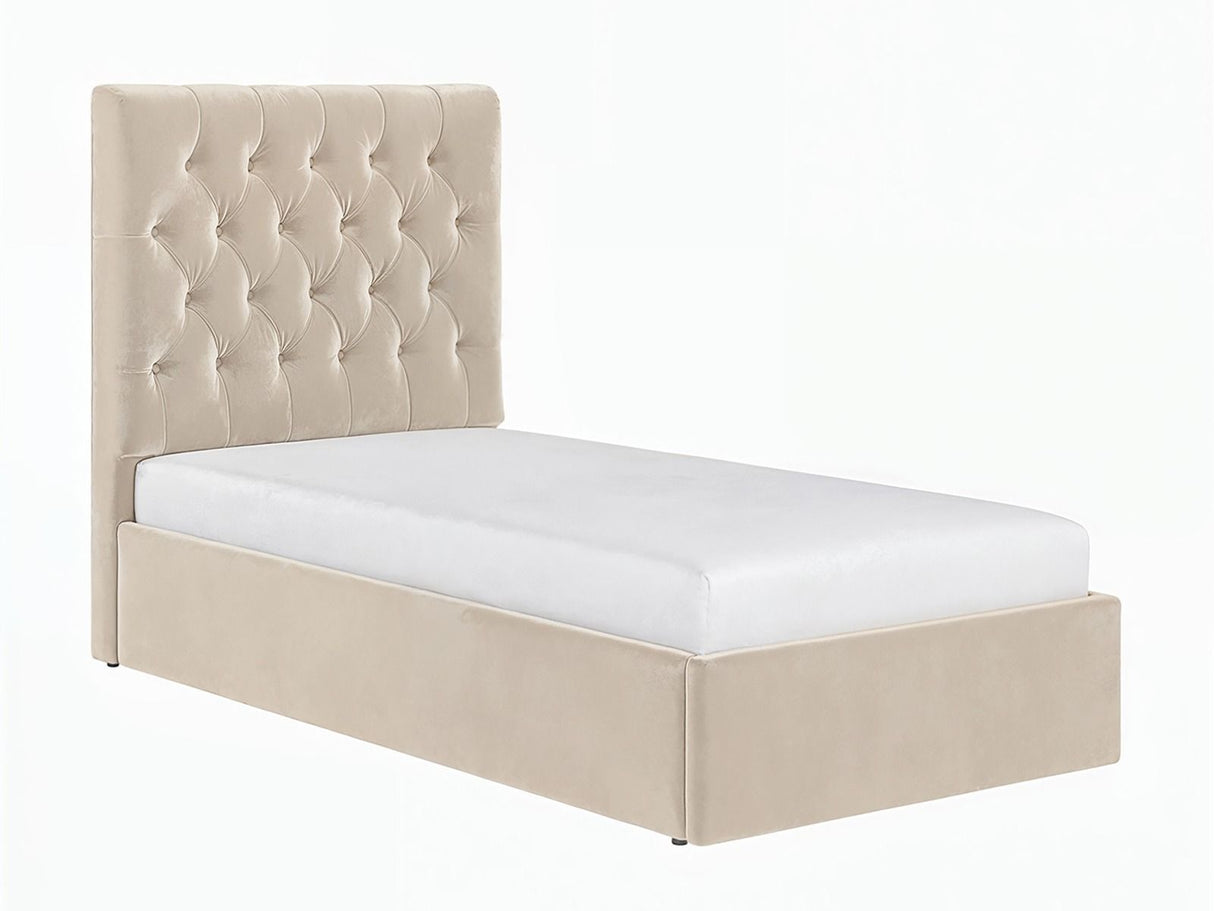 Flair Milan Single Velvet Ottoman Bed-Beige